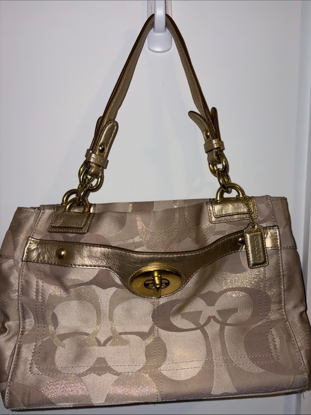 Coach Metallic Signature Shoulder Bag in Champagne Gold